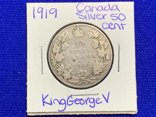 1919 Canada Fifty Cent Silver Coin.