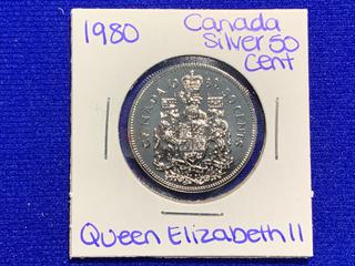 1980 Canada Fifty Cent Silver Coin.