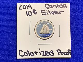 2019 Canada Ten Cent Silver Colour Printed Proof Coin.