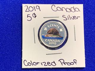 2019 Canada Five Cent Silver Colour Printed Proof Coin.