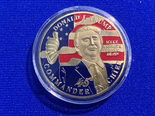 Donald J. Trump "Thumbs Up" Commander In Chief Colour Printed Medallion.