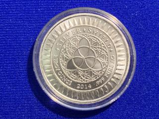 2014 Silver Shield One Troy Ounce .999 Pure Silver Coin.