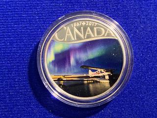 2017 Canada Ten Dollar Half Ounce .9999 Fine Silver Colour Printed Coin "Float Planes on The Mackenzie River".