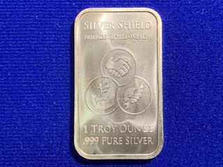 Silver Shield One Troy Ounce .999 Fine Silver Bar.