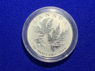 2014 Canada Ten Dollar .9999 Fine Silver Coin "Maple Leaf".