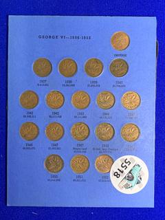 Collection of Canada One Cent Coins George VI 1936-1952.