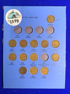 Collection of Canada One Cent Coins George VI 1936-1952 (Incomplete).