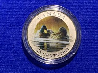 2013 Canada Twenty Five Cent Colour Printed Coin c/w Display Case "Mallard".