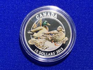 2013 Canada Ten Dollar Colour Printed Coin c/w Display Case "Mallard".