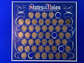 USA Fifty State Solid Bronze Coin Collection (Incomplete).