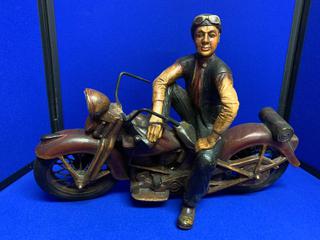 18"x14" Wood Motorcycle & Rider Sculpture.