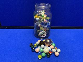 Jar of Assorted Marbles.