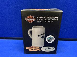 Harley Davidson Silhouette Bar & Shield Stein & Coaster Set.