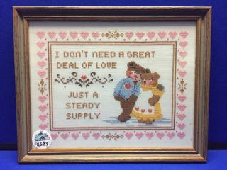 Framed Cross Stitch Picture 14" x 12".