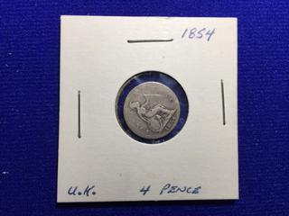 1854 UK Four Pence Coin.