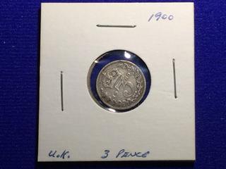 1900 UK Three Pence Coin.