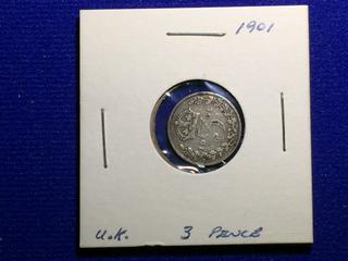 1901 UK Three Pence Coin.