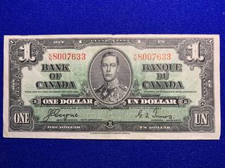 1937 Canada One Dollar Bank Note, S/N KN8007633.