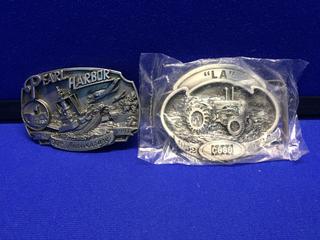 Pearl Harbor 50th Anniversary Belt Buckle, "LA" CASE Tractor Belt Buckle.