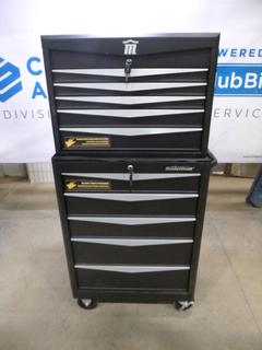 (1) Unused Mastercraft 26 IN. 5 Drawer Cabinet w/ Casters, C/w (1)Unused  26 In. 5 Drawer Tool Chest and (2) Sets of Keys (D FRONT)