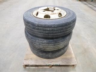 (2) Aeolus HN826 215/75R17.5 Trailer Tires, (1) Goodyear G114 215/75R17.5 Trailer Tire w/ (3) 17.5 In. 6 Stud Steel Rims (Row 3)