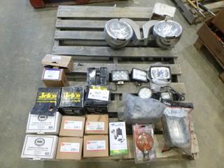 Qty of Assorted Lights, LED & Halogen, Unused and Used, Tekonsha T-One Connector Trailer Wiring Kit, Semi Truck 7 In. Side Mount Lights (M-3-2)