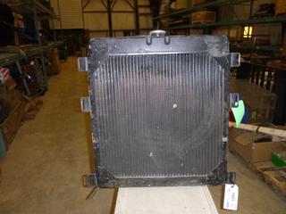 Truck Radiator  w/ Fan Shroud, 24 In. x 3 3/34 In. x 27 In., 2 In. O.D. Tope Hole, 1 1/2 In. Bottom Hole,  (O-5-2)