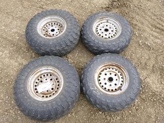 (2) H-Trak ATV Tires. Size 24x9-11, (2) H-Trak At Tires, Size AT 23x8-11, C/w (4) Rims