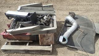 Assortment of Tractor Trailer Parts and Accessories, Includes Mud Flaps, Out Riggers, Brake Drum and Aluminum Steps (Row 5)