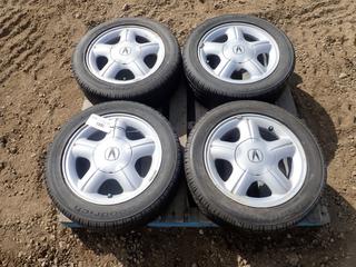 (4) BF Goodrich G Force Super Sport All Season Tires, Size 195/55R15 Tires, C/w 4 Bolt Pattern Acura Rims