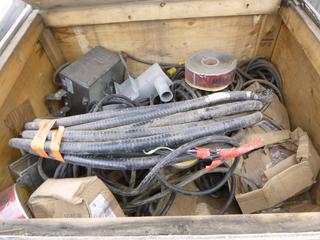 Crate of Grounding Rings, Qty of Cables, Metal Enclosure, Wood Pole, Brackets. Qty of Stretchable Fittings (Row 3)