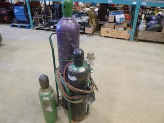 Oxy / Acetylene Bottles, C/w Hoses, Gauges, Torch and Small Argon Tank (East Wall)