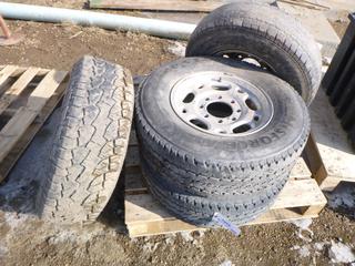 (4) 16 x 6.5JX28 Steel GM Rims with (2) Firestone LT245/75R16 and (2) Assorted Tires, *Note: (1) Firestone Tire is TransForce AT*