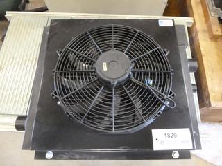 Unused AKG Cooline Radiator and Electric Fan w/ 1 1/2 In. Inlet/Outlet, 24 In. x 20 In. x 2 1/2 In. (N-2-2)