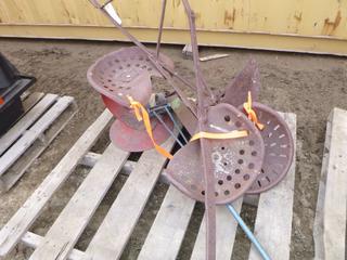 (3) Rustic Farm Implement Seats, C/w Walk Behind Plow (NORTH FENCE)