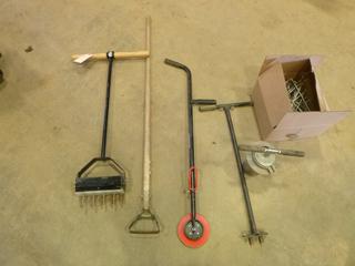 (1) Clean Cup Auger, (1) Push Pull Hole, (1) Garden Edge Tool, (2) Aerator Tools, Qty of Brackets