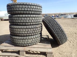 (4) Wind Power WDW82 225/70R19.5 Tires w/ Rims, (1) Sailun S737 245/70R19.5 Tire w/ Rim (Row 1)