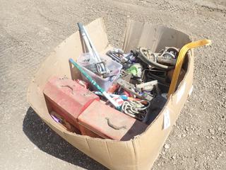 Qty of Misc Construction Supplies, Including Tool Boxes, Safety Hooks and Nailer (Row 4)