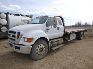 2008 Ford F-750 XLT Super Duty Recovery Truck c/w C7 CAT 7.2L, Diesel, A/T, A/C, PTO, Beacons, Headache Rack, Storage Cabinet, 11R22.5 Front Tires at 70%, Rears at 50%, Front Axle Rating 12,000 Lb., Rear Axle Rating 21,000 Lb., Ramsey HDG350R121551 10,000 Lb. Winch, 20 Ft. 8 In. Length, 8 Ft. Wide, VIN 3FRXX75V08V676753 *Note: Rebuilt Engine* 