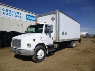1999 Freightliner FL70 Van Truck c/w Cummins 24V Diesel, 6 Speed Manual Transmission, Showing 263,492 Kms, GVWR 33,000 Lb, 245 In. W/B, 11R22.5 Tires at 70%, Rears at 80%, Front Axle Rating 12,000 Lb, Rear Axle Rating 21,000 Lb, 24 Ft. x 4 Ft., VIN 1FV3HLAA7XHA22806