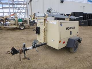 2012 Doosan 6KW Light Tower c/w Kubota Engine, Model D1105-BG-ET-01, Showing 11202, Pintle Hitch, ST175/80R13 Tires, SN 441398UFWD88 *Note: Missing Starter and Lights, New Battery*