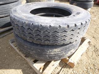 (1) Unused Bridgestone M775 11R24.5 Tire, (1) Michelin XZA-1 11R24.5 Tire w/ Rim (Row 1)