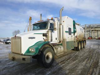 2006 T800B Hydro Vac c/w CAT C15 Diesel, 18 Speed Eaton Fuller, Showing 334,186 Kms, 18,091 Hours, GVWR 35,274 KG, 288 In. W/B, Diff Lock, Dbl Frame, 4.1 Axle Ratio, Front Tires 445/65R22.5 at 75%, Rear Tires 11R24.5 at 80%, Front Axle Rating 20,000 Lb, Rear Axle Rating 60,000 Lb, Dbl Frame, Neway A/R Susp, 19,700 Lb. Front, TD5583P Rears, Rear Gate, Hose Reel, Tornado Blower PTO Drive, Hyd Drive Pressure Pump, No Tank Info, Hyd Open Debris Gate, Boiler 9.5 Hours, Blower 53 Hours, Water Pump 58 Hours, VIN 1NKDXBEX46R984058 *NOTE AS PER OWNER NEW Blower, Piping And Back End Electrical Within Last 100 Hrs*