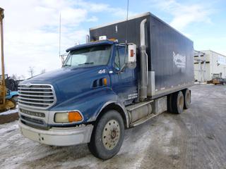 2002 Sterling 20 Ft. Mud Mixing Truck c/w CAT C-15 Diesel, 475 HP, 18 Speed Eaton Fuller, A/C, Showing 437,470 Kms, 37,499 Hours, 233 In. W/B, GVWR 56,000 Lb, Diff Lock, 11R24.5 Tires at 80%, Rears at 70%, Front Axle Rating 14,060 Lb, Rear Axle Rating 23,000 Lb, Mud Tank Size 10 Ft. x 6 Ft. x 5 Ft. w/ Honda GX 240 Engine-Does Not Run, VIN 2FZJA3AV02AJ42906