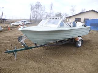 Fiberform 16 Ft. Boat c/w 110 Johnson Motor, 2 In. Ball, P155/80R13 Tires *Note: Running Condition Unknown, No SN*