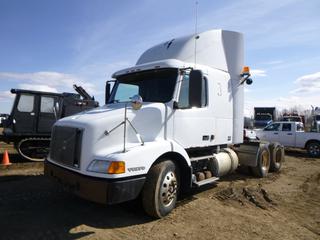 2002 Volvo Truck Tractor c/w VED12-425 Diesel, RTO-16908LL 8LL Manual, A/C, Showing 229,091 Kms, GVWR 52,000 Lb, 200 In. W/B, 42 In. Sleeper, 295/75R22.5 Front Tires at 20%, 275/80R22.5 Rear Tires at 20%, Front Axle Rating 12,000 Lb, Rear Axle Rating 80,000 Lb, CVIP 09/2021, VIN 4V4MC9GH52N329750 *Note: Damage and Rust*