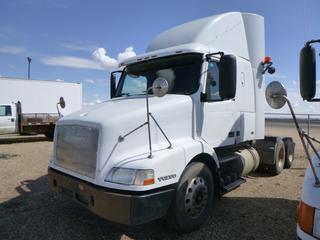 2002 Volvo Truck Tractor c/w VE-D12-425 Diesel, 8LL Eaton Fuller RTO-16, Showing 077225 Kms, A/C, Headache Rack, 42 In. Sleeper, GVWR 52,000 Lb, 200 In. W/B, 295/75R22.5 Tires at 50%, Front Axle Rating 12,000 Lb, Rear Axle Rating 40,000 Lb, CVIP 03/2021, VIN 4V4MC9GHX2N329744