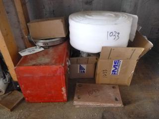 Grinding Disc, Lug Nuts, Covers, Filters, Clevises & (1) Tools Box c/w Assorted Parts.