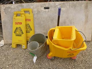 (2) Mop Buckets & (2) Caution Signs.
