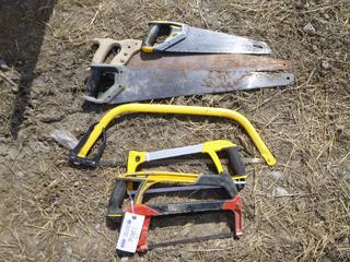 (2) Hack Saws, (1) Tree Saw & (3) Wood Working Saws.